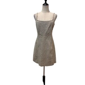 Vtg 90s Express Brocade Mini Dress Gold Party Soft Girl Grunge Indie Sleeze Y2K